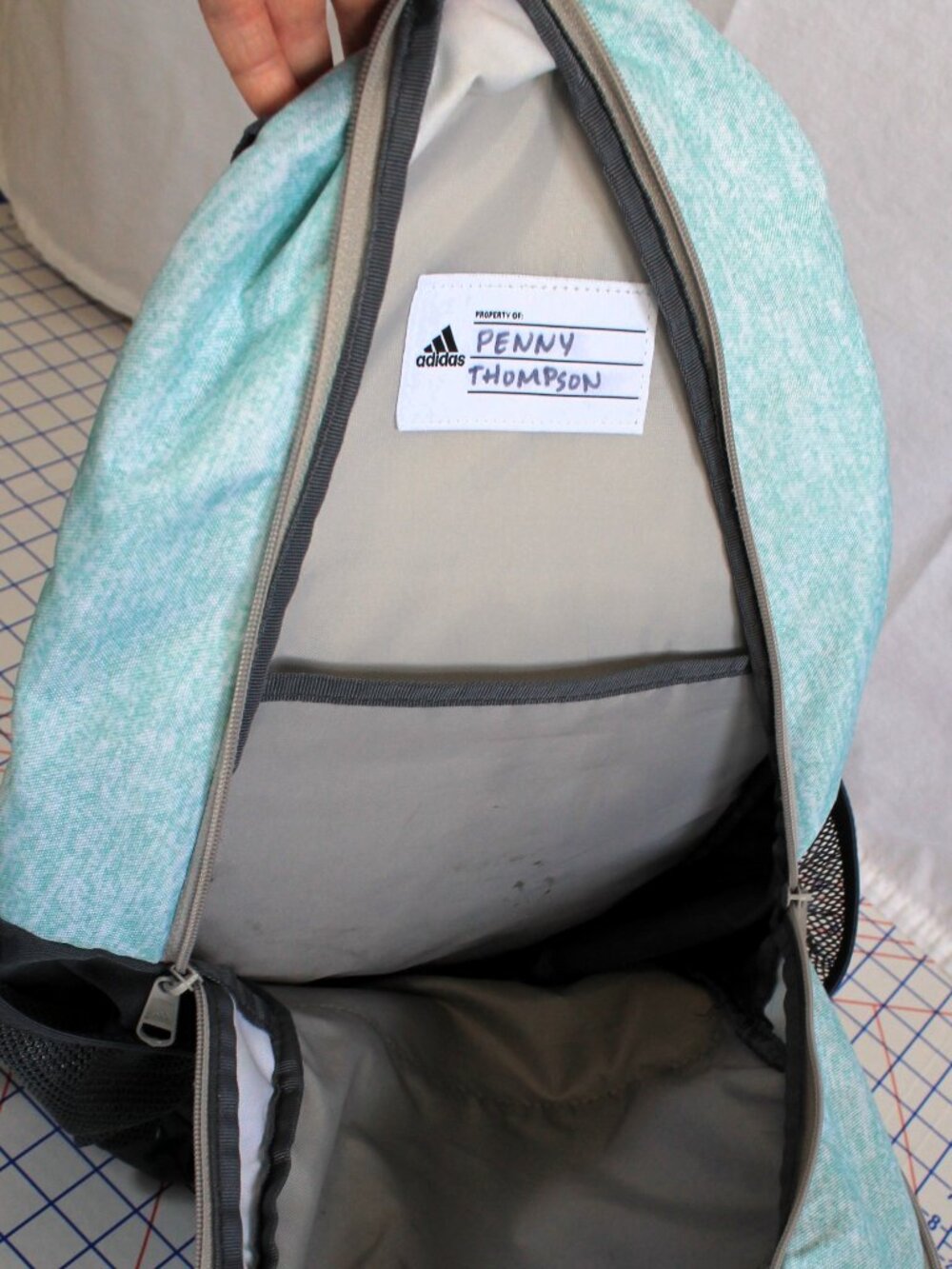 Large Adidas Backpack Bookbag Heathered Aqua - Picture 6 of 9